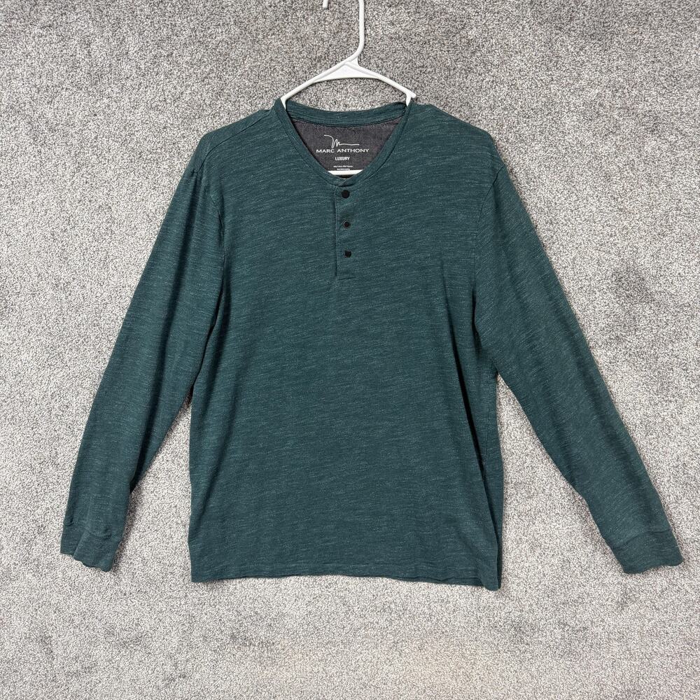 Marc Anthony Luxury Shirt Mens L Green Henley Long Sleeve Granola Boy Normcore